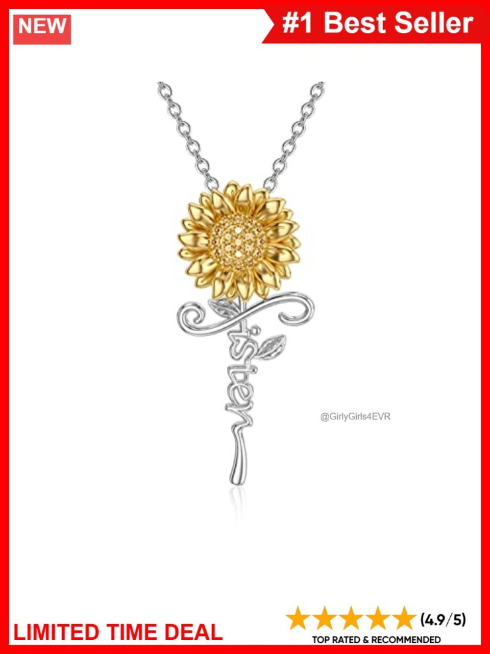 925 Sterling Silver Sunflower Sister Pendant Necklace Plat